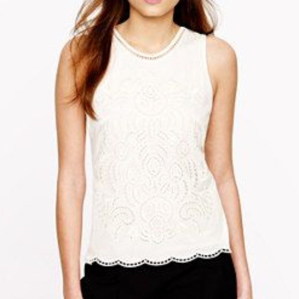 J. Crew White Crochet Lace Tank Top